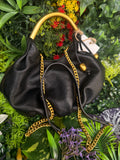 Black Leather & Gold Pinch Purse